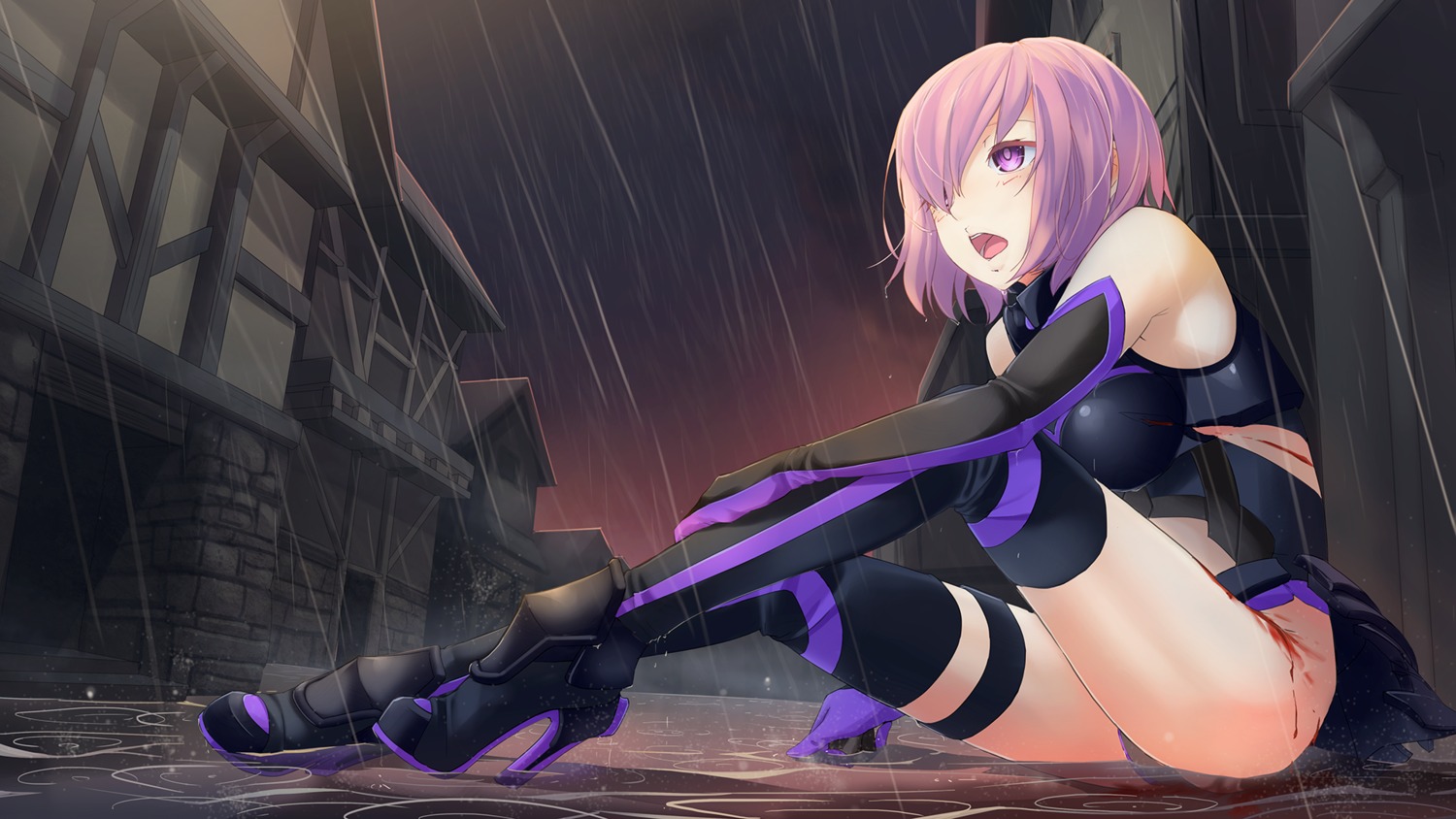 blood fate/grand_order fate/stay_night heels jason_kong mash_kyrielight thighhighs torn_clothes wet