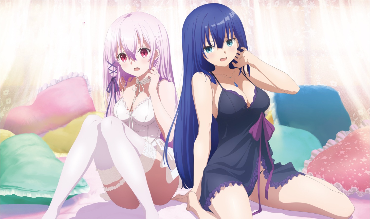 cropped detexted engage_kiss kisara_(engage_kiss) lingerie pantsu skirt_lift tagme thighhighs yuugiri_ayano