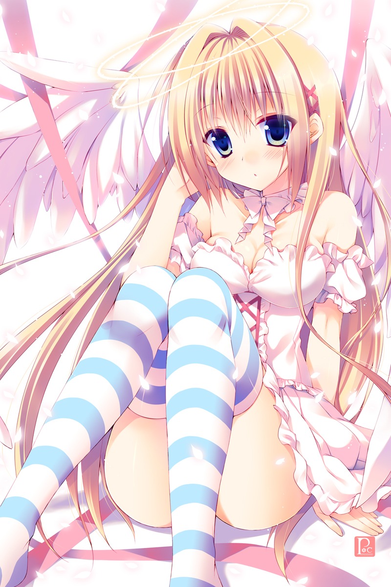 cleavage dress sakura_hanpen summer_dress thighhighs wings