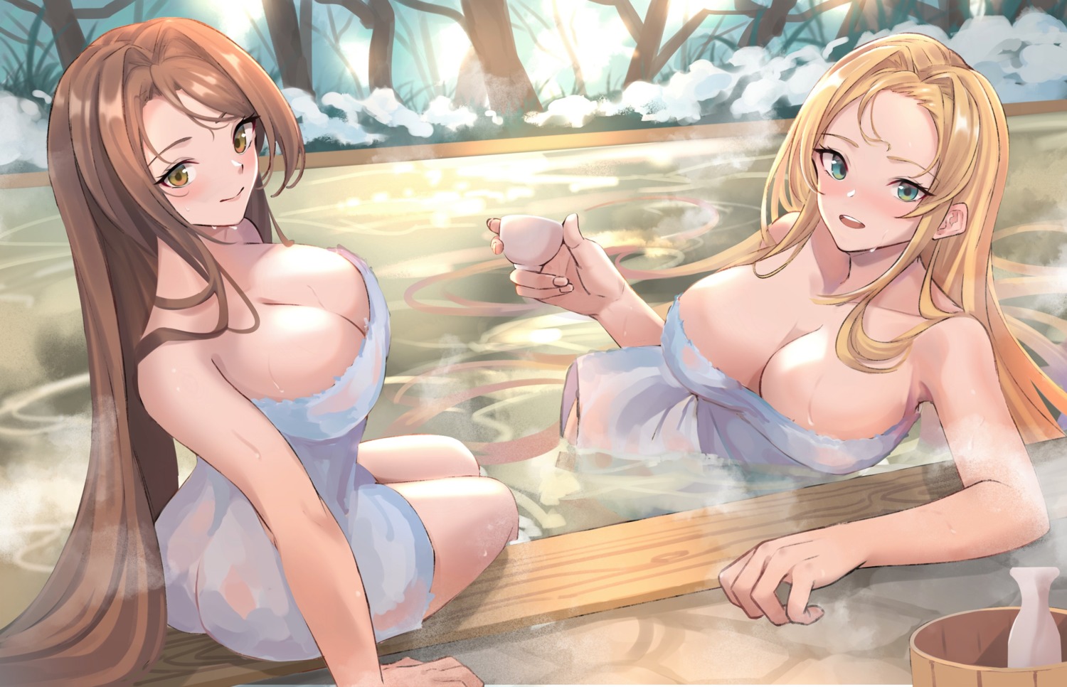 ass beatrix_(granblue_fantasy) granblue_fantasy onsen renzu_(lens_02) towel wet zeta_(granblue_fantasy)