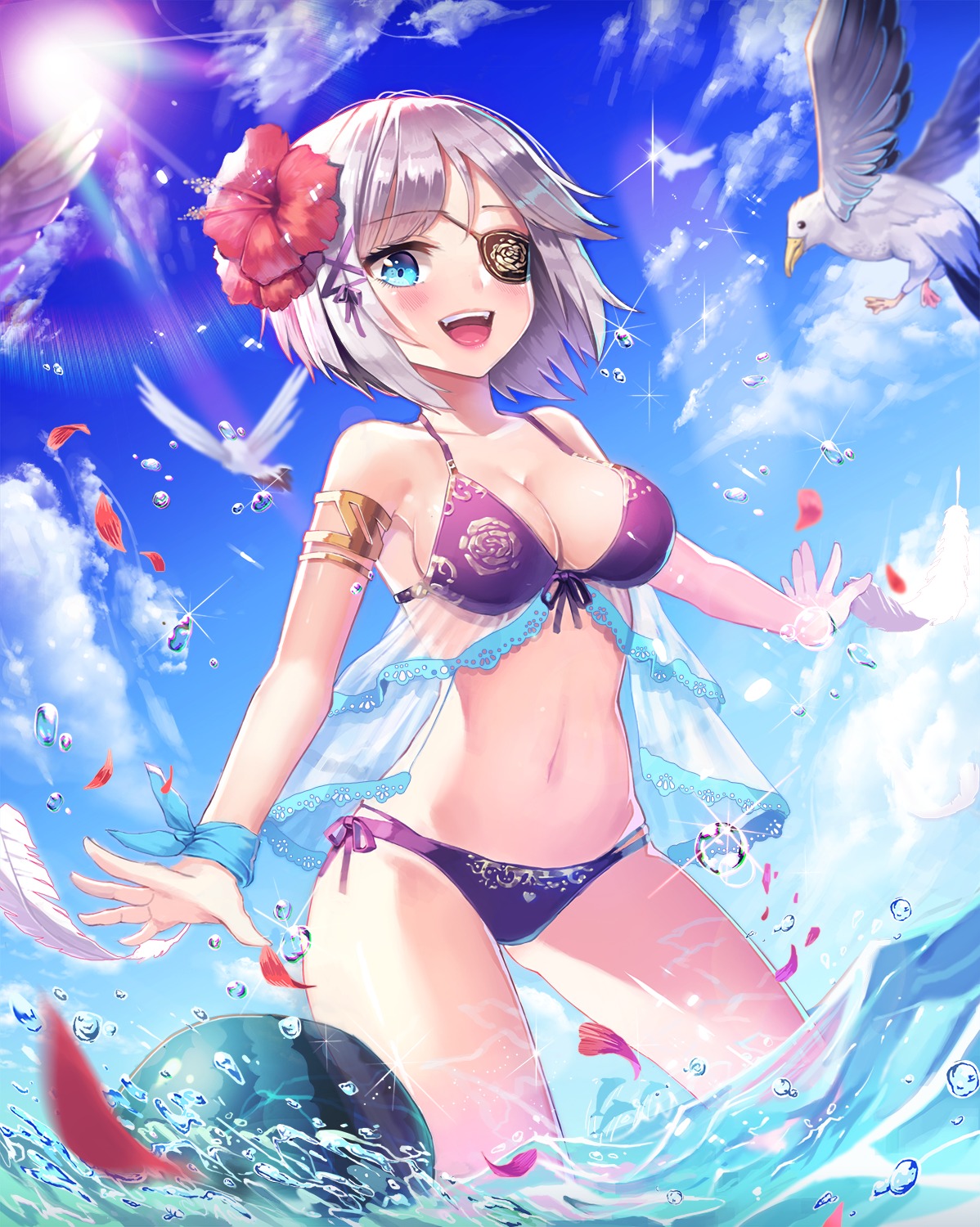 bikini cleavage eyepatch iri_flina see_through shoonia swimsuits sword_girls wet