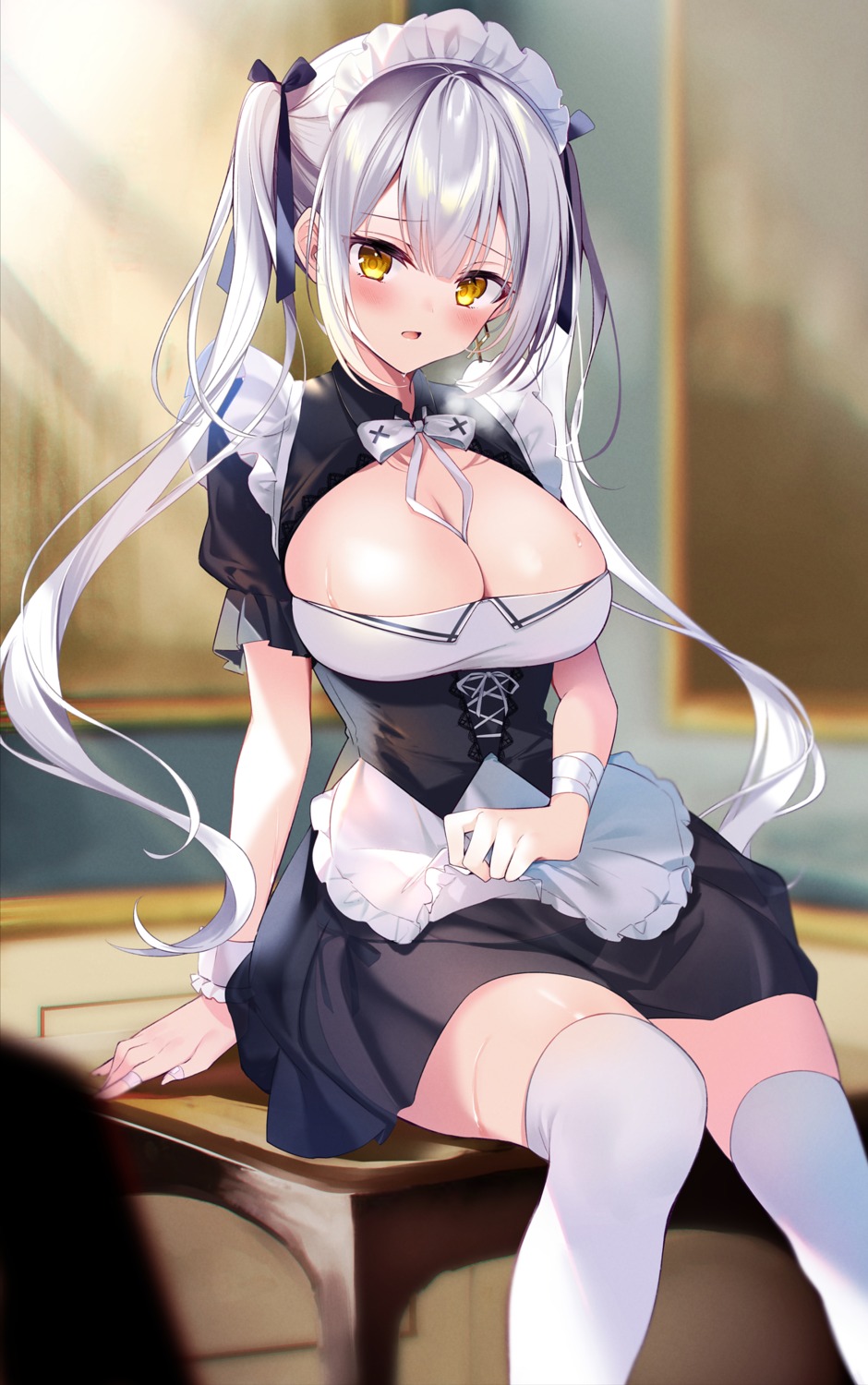 kisaragi_yuri maid no_bra skirt_lift thighhighs