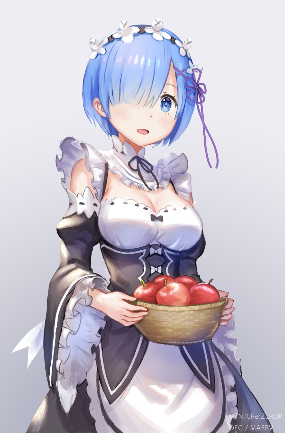 anbe_yoshirou cleavage maid re_zero_kara_hajimeru_isekai_seikatsu rem_(re_zero)