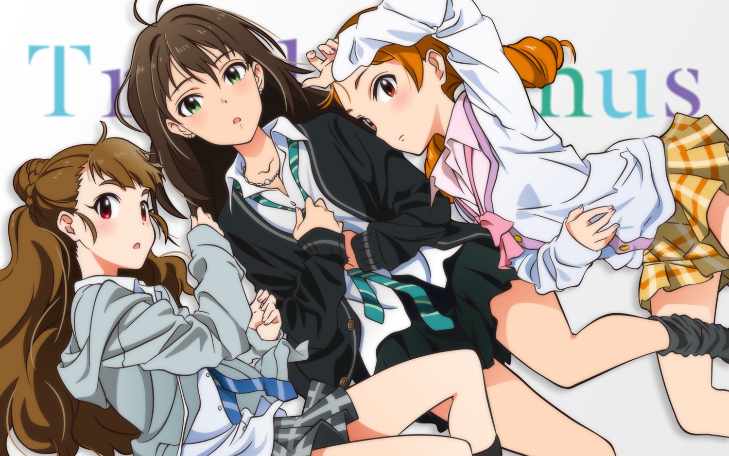 akizuki_ritchan houjou_karen kamiya_nao open_shirt seifuku shibuya_rin sweater the_idolm@ster the_idolm@ster_cinderella_girls