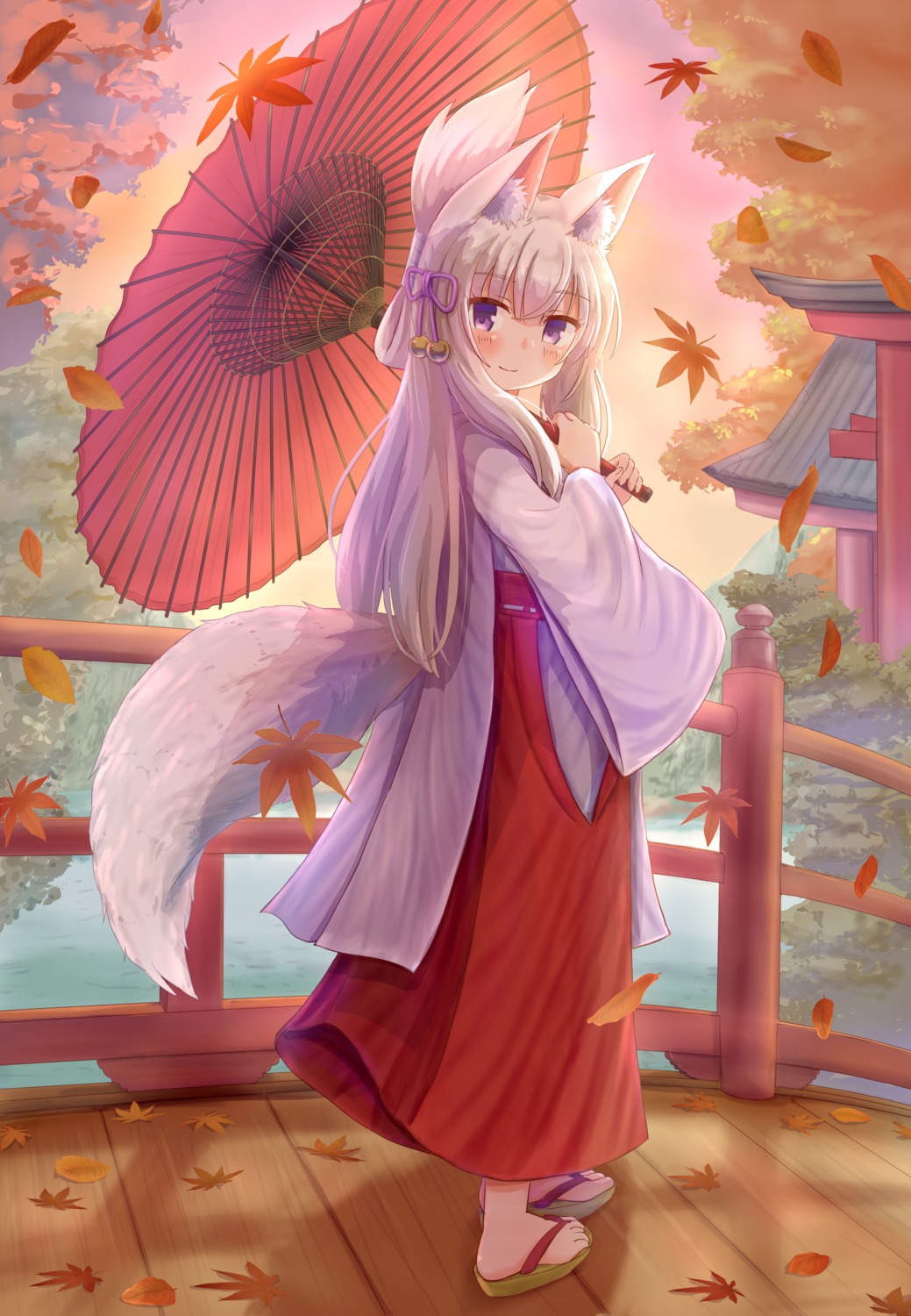 animal_ears iroha_(iroha_matsurika) kitsune miko tail umbrella