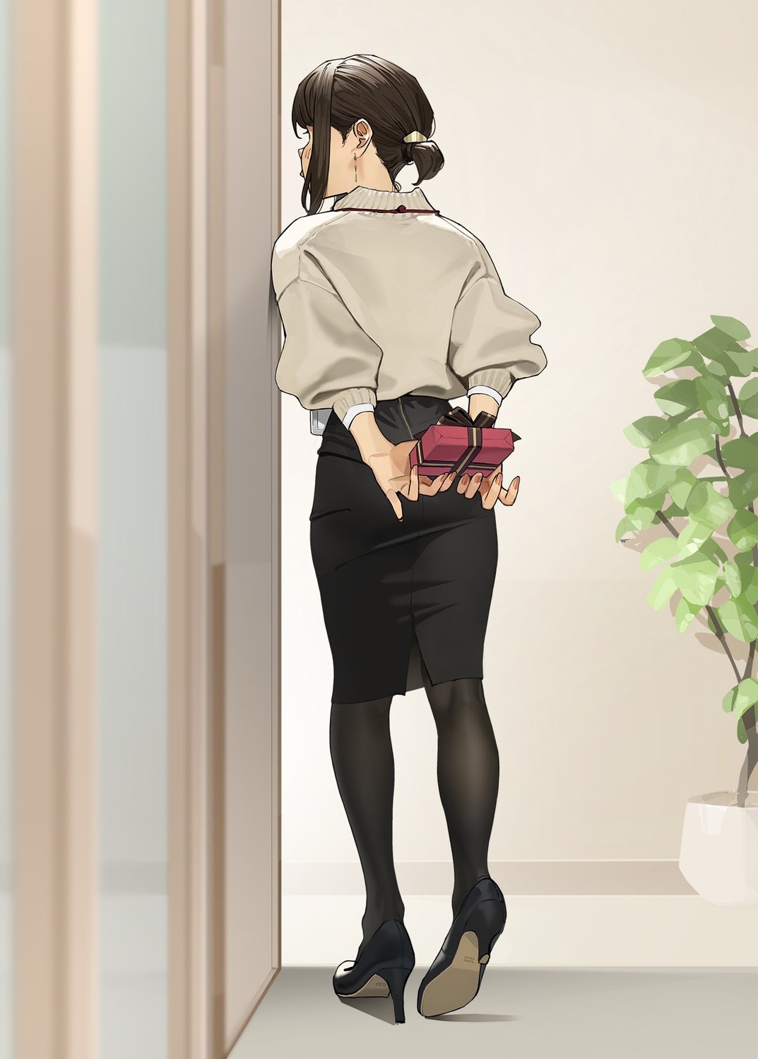 ass douki-chan ganbare_douki-chan heels pantyhose sweater valentine yom