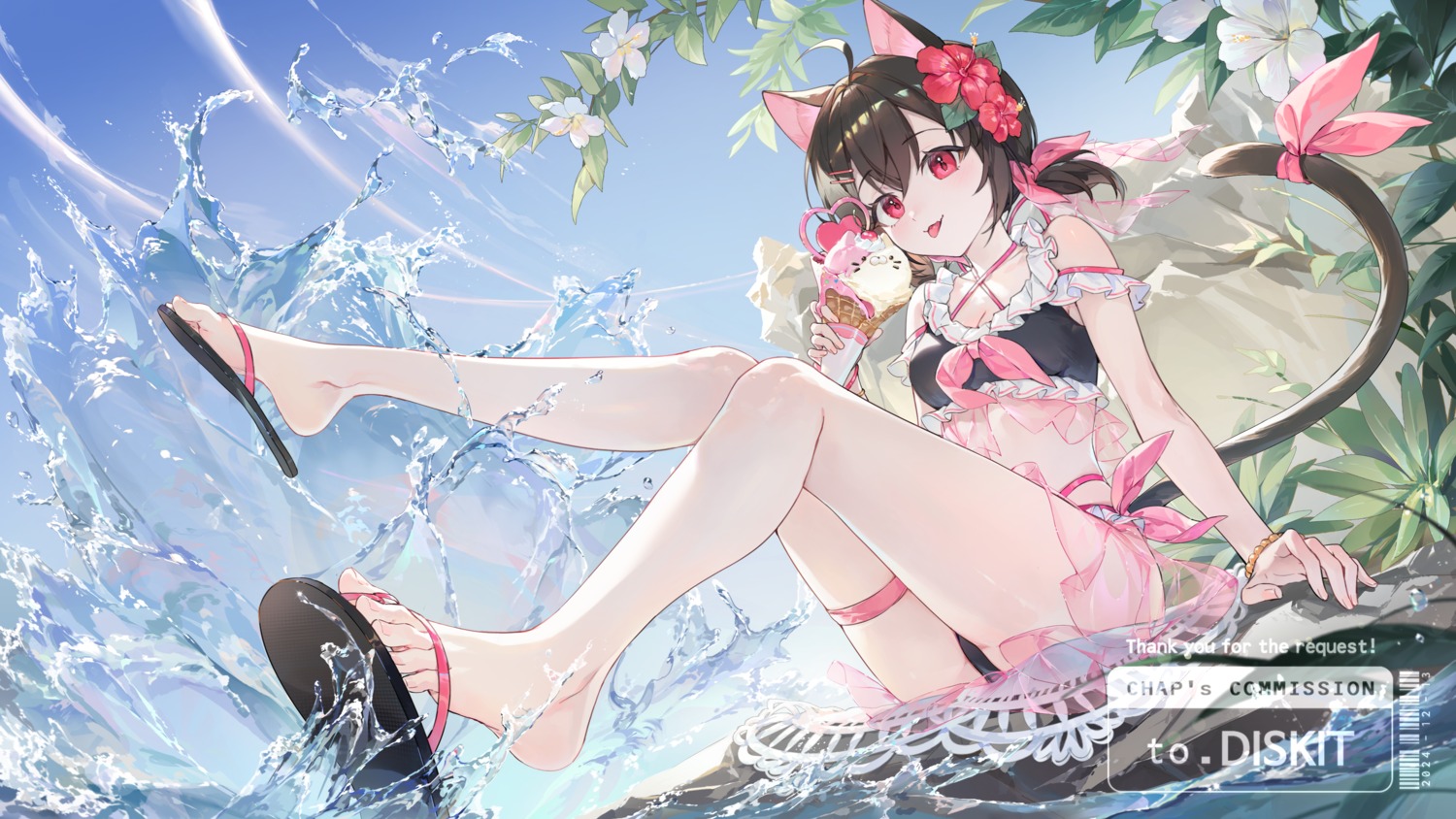 animal_ears bikini chap_sal_! garter nekomimi official_watermark see_through skirt_lift swimsuits tail thong wallpaper wet