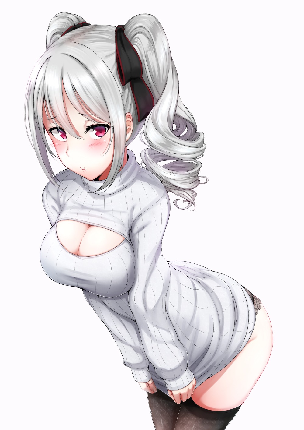 cleavage kanzaki_ranko oogatazin pantsu sweater the_idolm@ster the_idolm@ster_cinderella_girls thighhighs