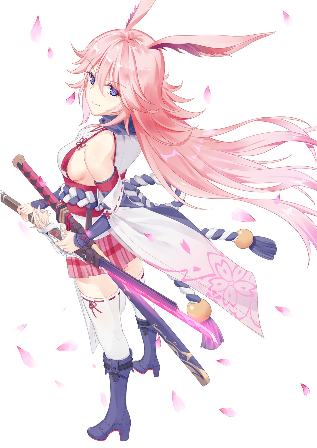 5plus animal_ears benghuai_xueyuan heels honkai_impact japanese_clothes sword thighhighs yae_sakura_(benghuai_xueyuan)