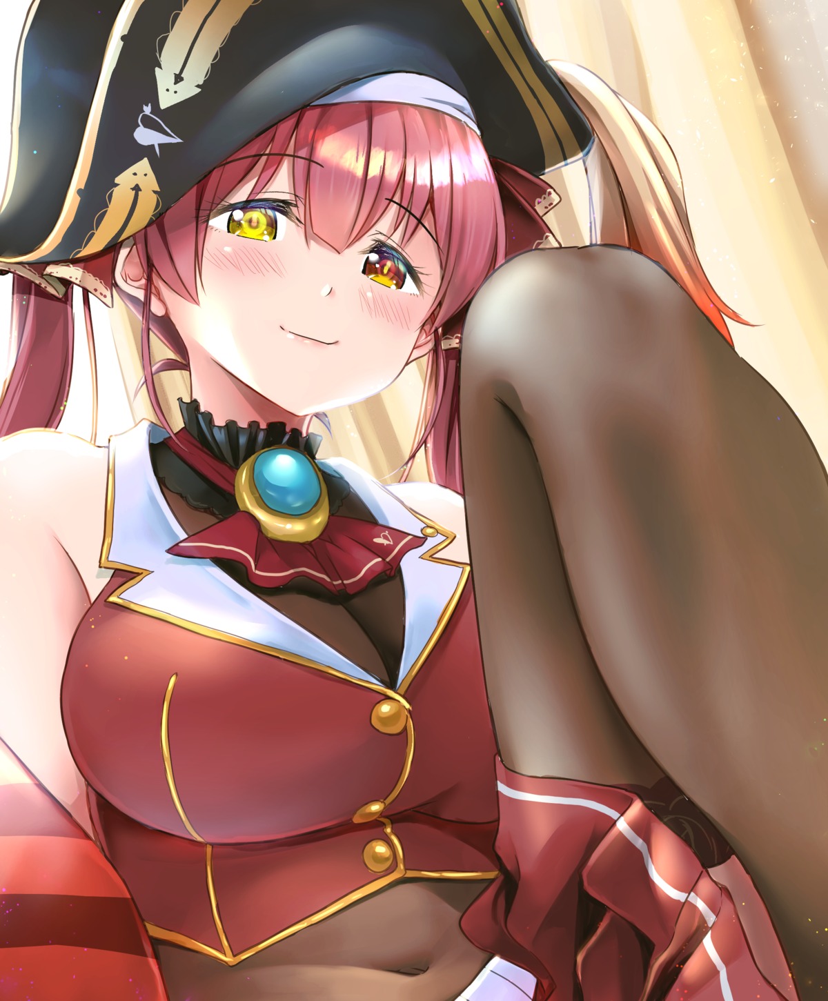 heterochromia hololive houshou_marine kameburning pirate skirt_lift thighhighs