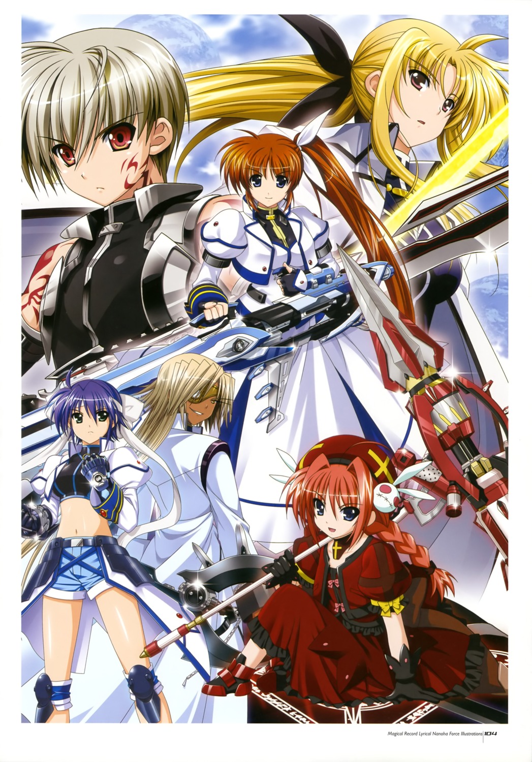 armor cypha_of_huckebein dress eyepatch fate_testarossa gothic_lolita higa_yukari lolita_fashion mahou_senki_lyrical_nanoha_force mahou_shoujo_lyrical_nanoha subaru_nakajima sword takamachi_nanoha tohma_avenir uniform vita weapon