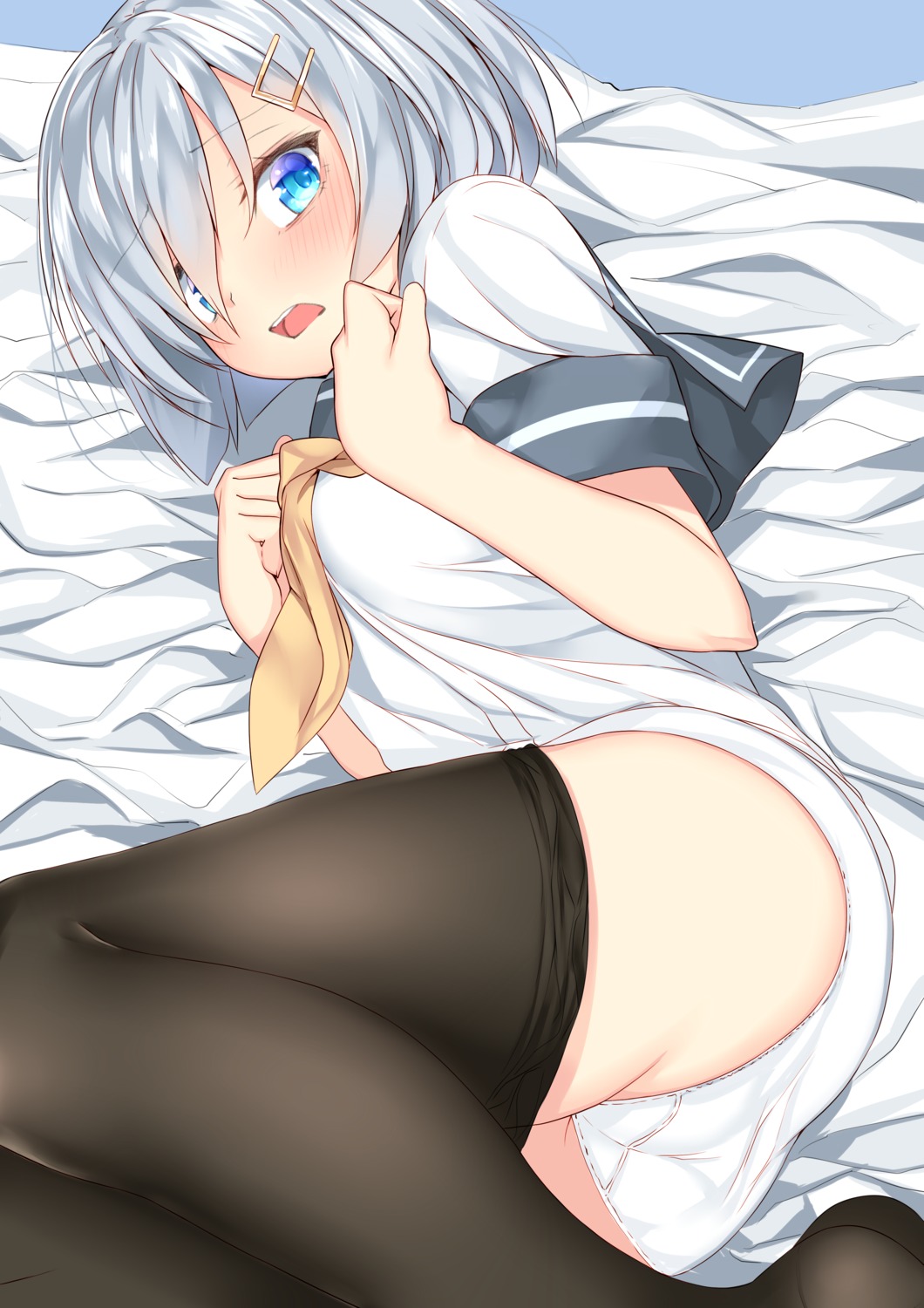 ass breast_hold hamakaze_(kancolle) kantai_collection nebusoku pantsu pantyhose seifuku