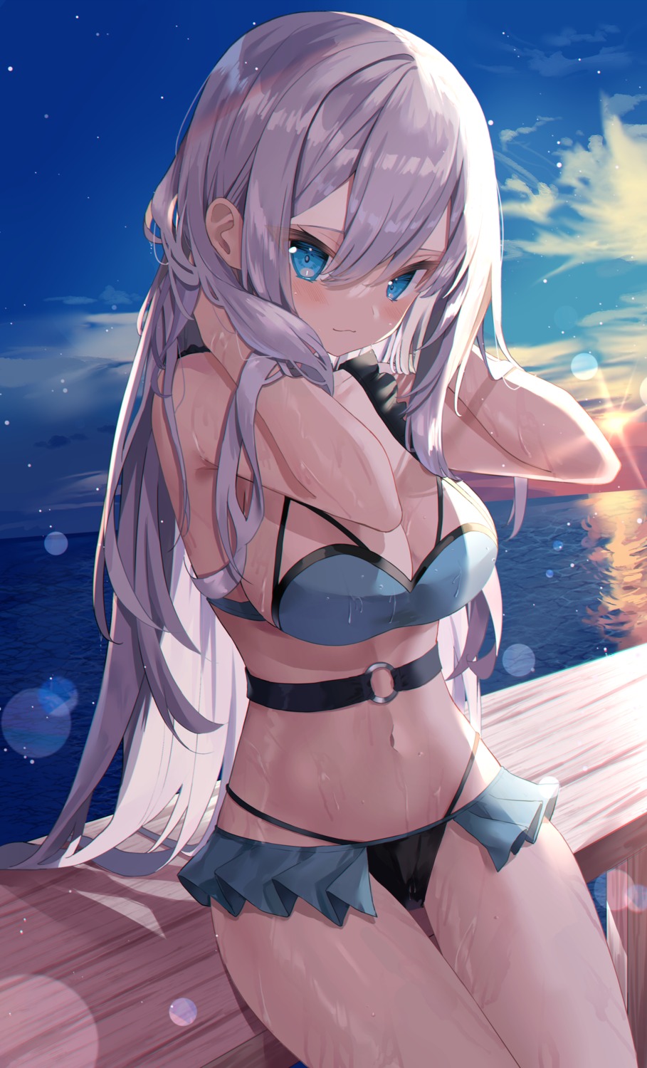 bikini sinobi_illust swimsuits wet