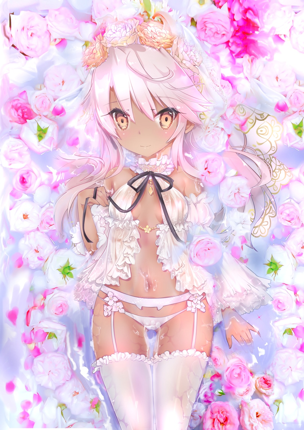 chloe_von_einzbern fate/kaleid_liner_prisma_illya fate/stay_night garter_belt lingerie loli mezashi_gohan no_bra pantsu stockings thighhighs wet wet_clothes