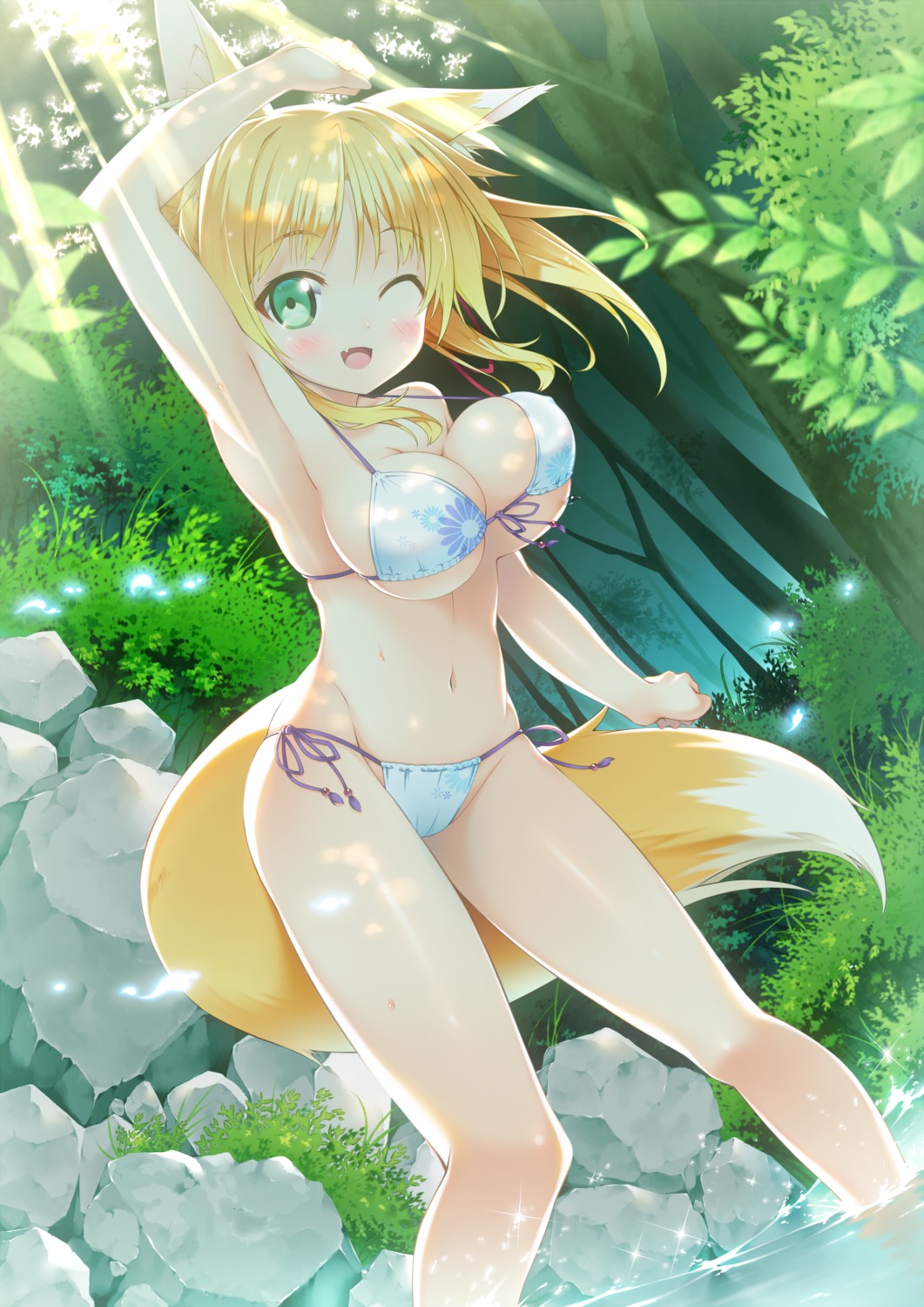 animal_ears bikini cameltoe cleavage dog_days kazuma_(kazumav) kitsune swimsuits tail underboob yukikaze_panettone