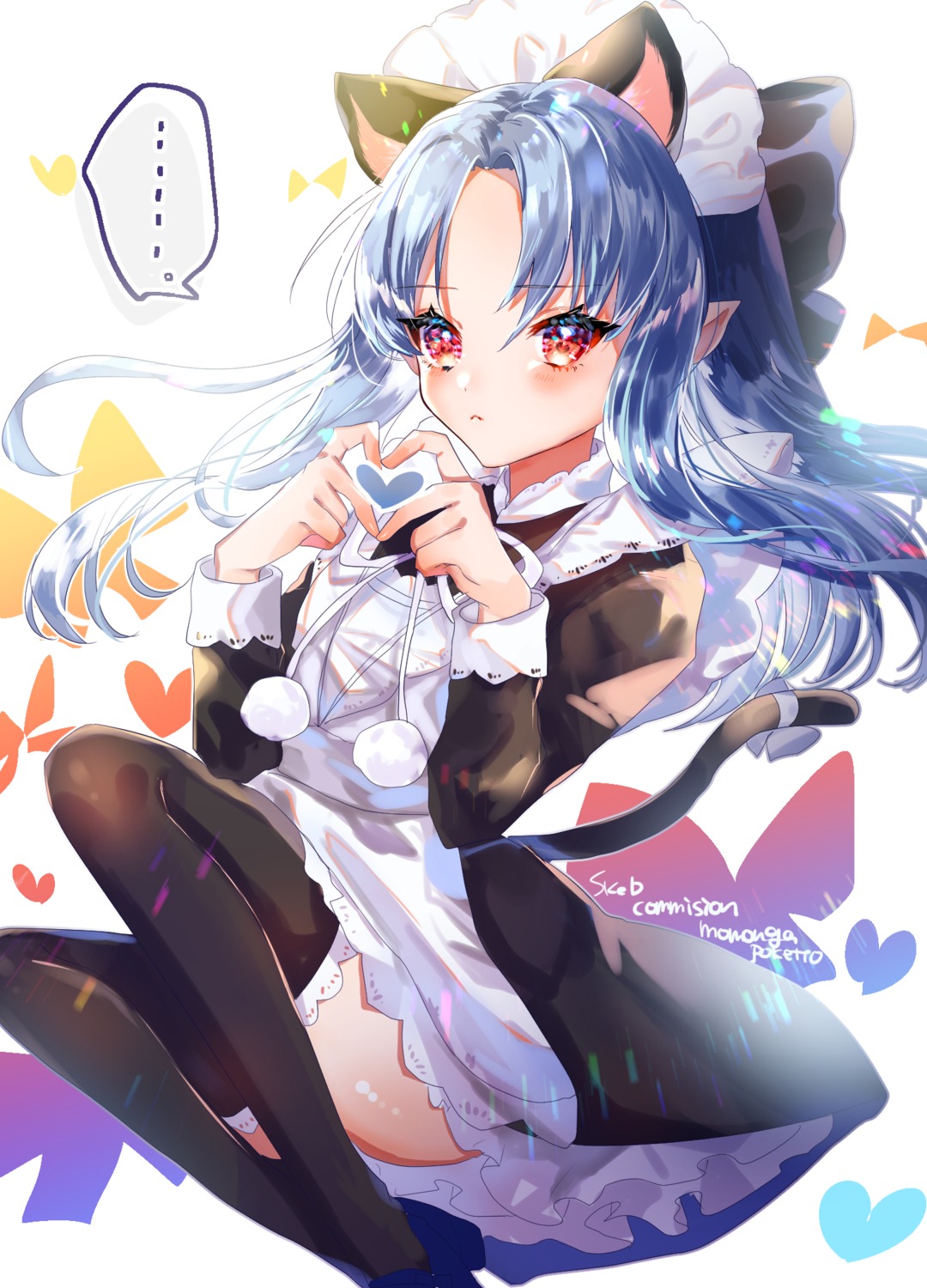 animal_ears maid momongapoketto nekomimi pointy_ears skirt_lift tail thighhighs