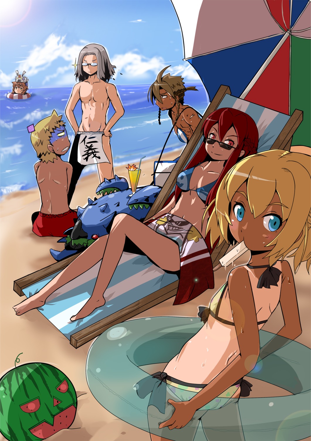 arthur_charles bikini frederica_irving fundoshi highlander_(shin_sekaiju_no_meikyuu) hoku racoona_sheldon sekaiju_no_meikyuu shin_sekaiju_no_meikyuu simon_yorke swimsuits tan_lines tusukur