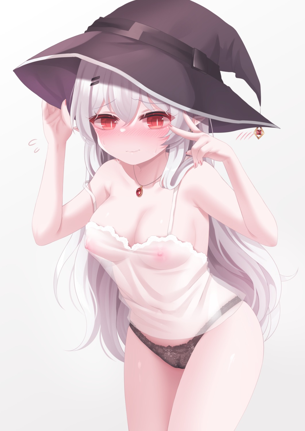 cameltoe honyang lingerie nipples no_bra pantsu pointy_ears see_through witch