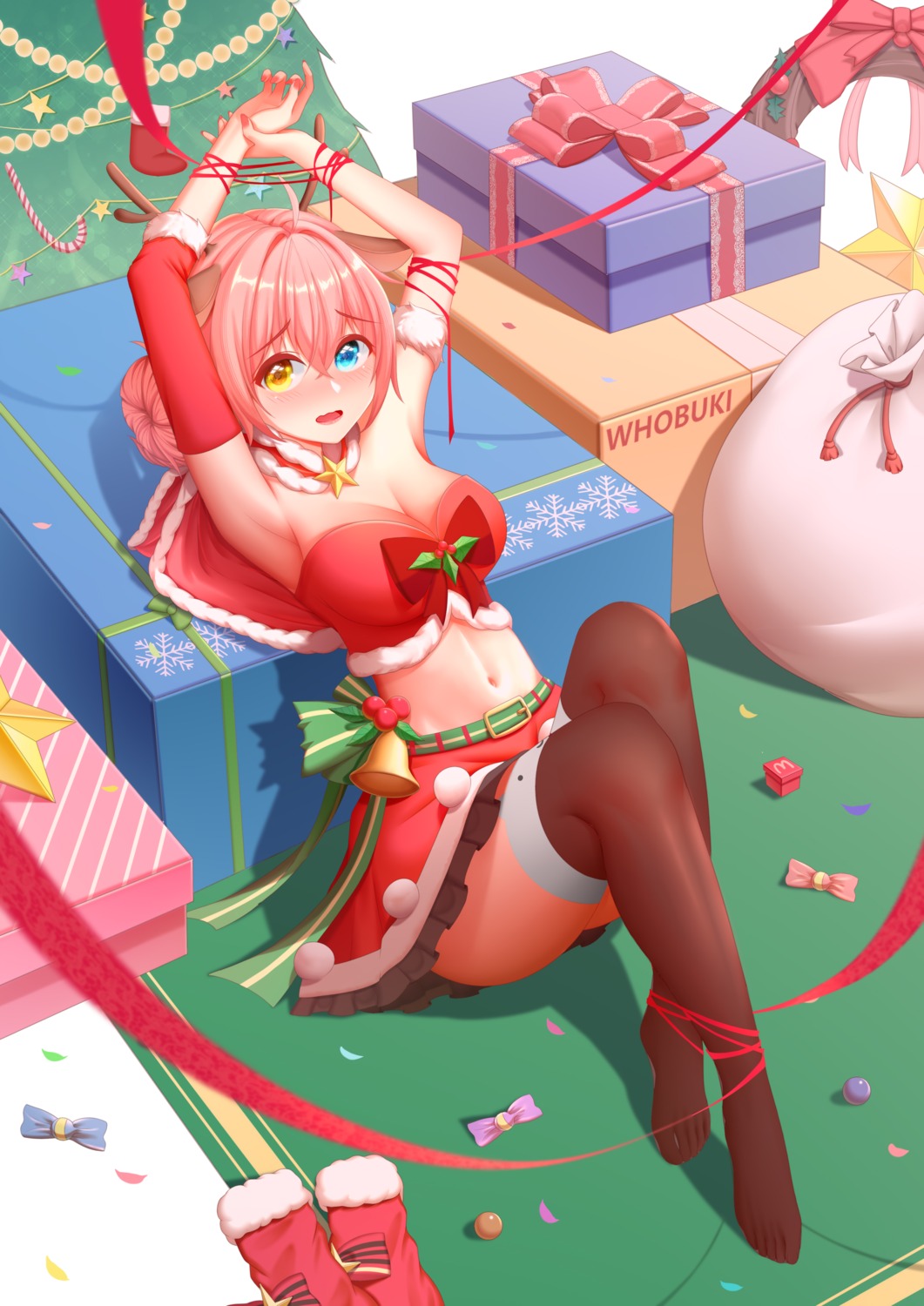 animal_ears bondage christmas cleavage dsbz feet heterochromia horns skirt_lift thighhighs