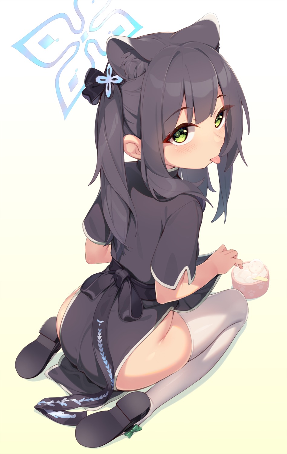 animal_ears ass blue_archive chinadress halo loli nopan sgt-jz skirt_lift sunohara_shun thighhighs