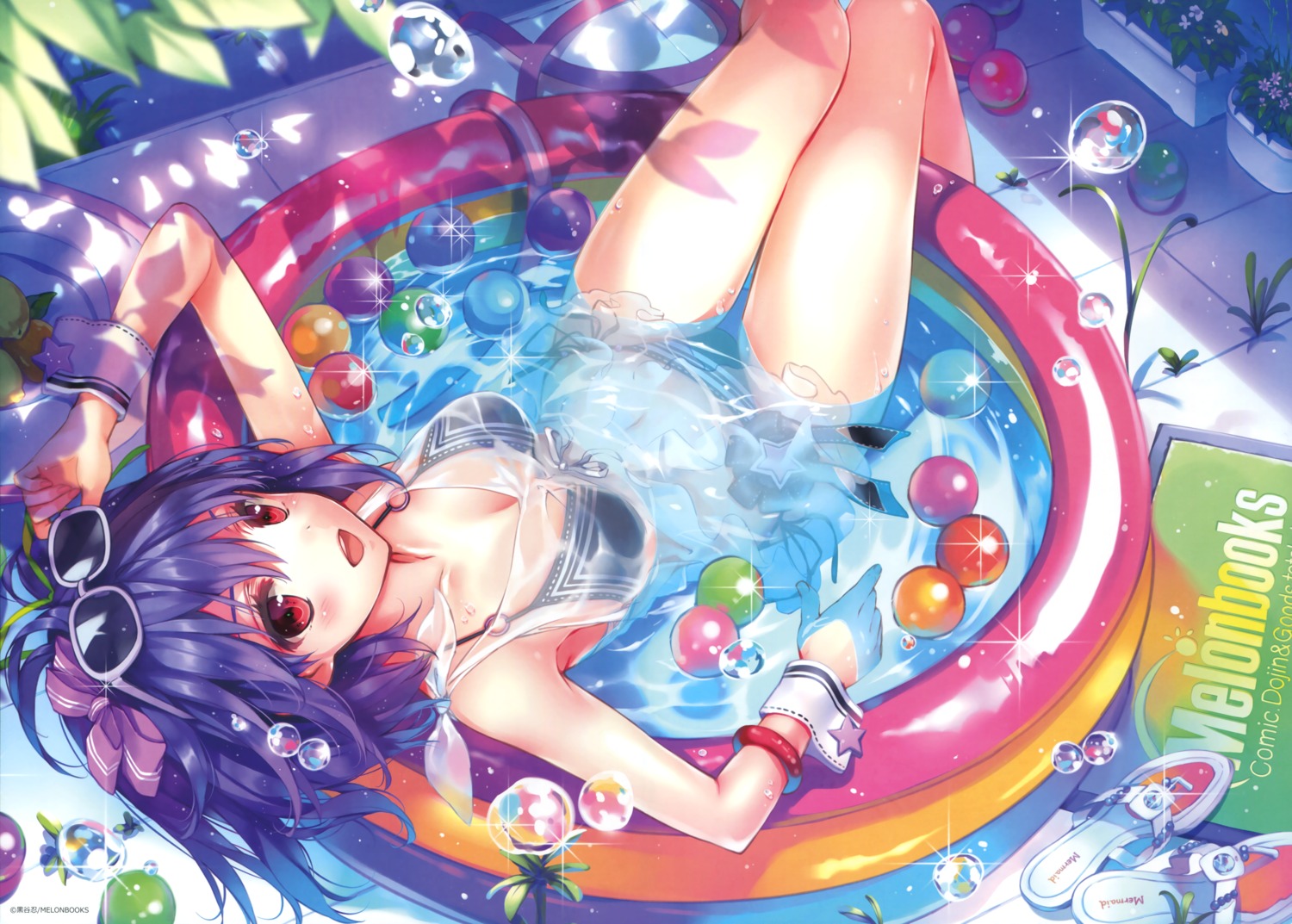 bikini black_lemon-chan cleavage dress kuroya_shinobu megane melonbooks see_through summer_dress swimsuits wet wet_clothes