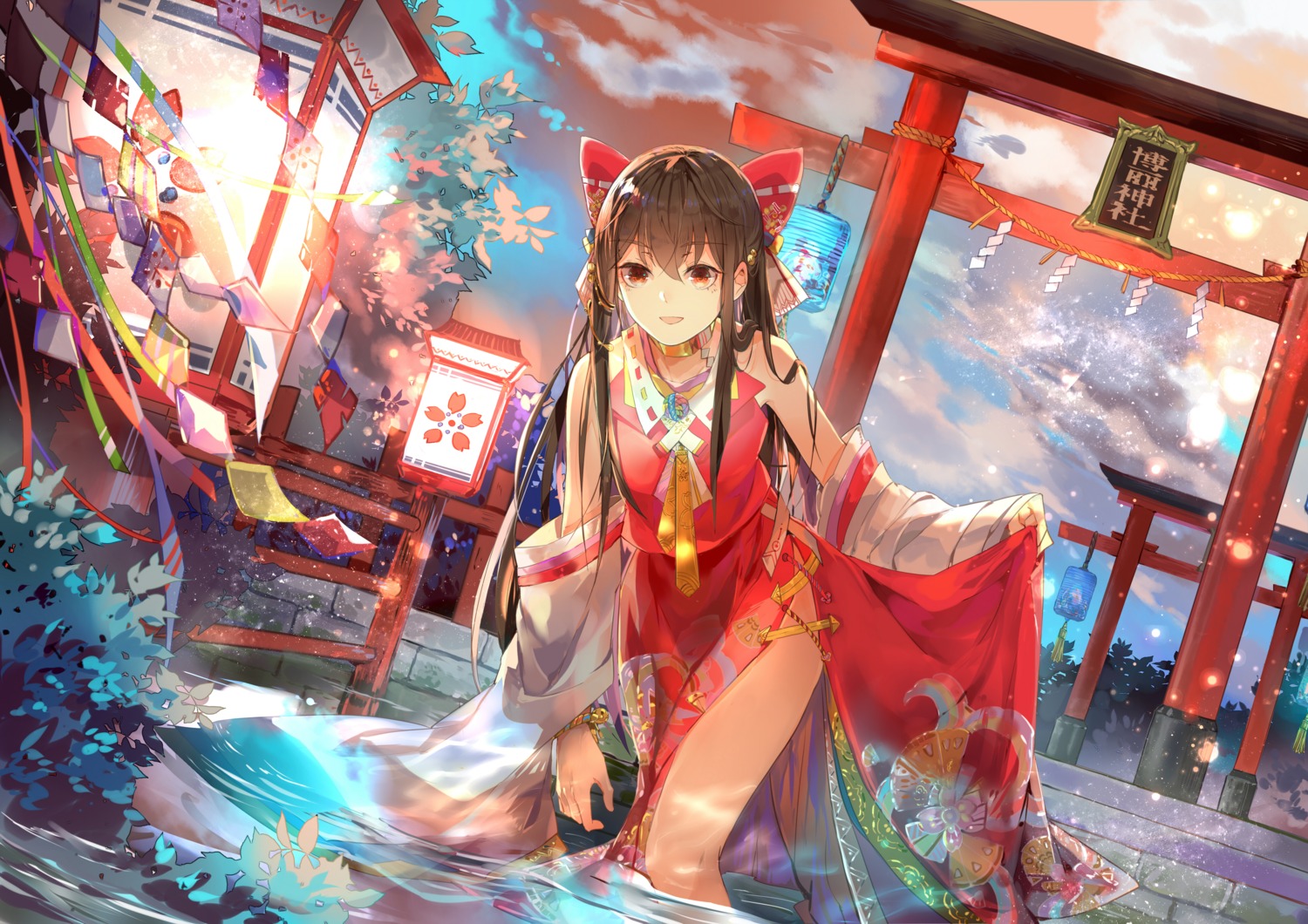 hakurei_reimu japanese_clothes ming_qi_bibi skirt_lift touhou wet