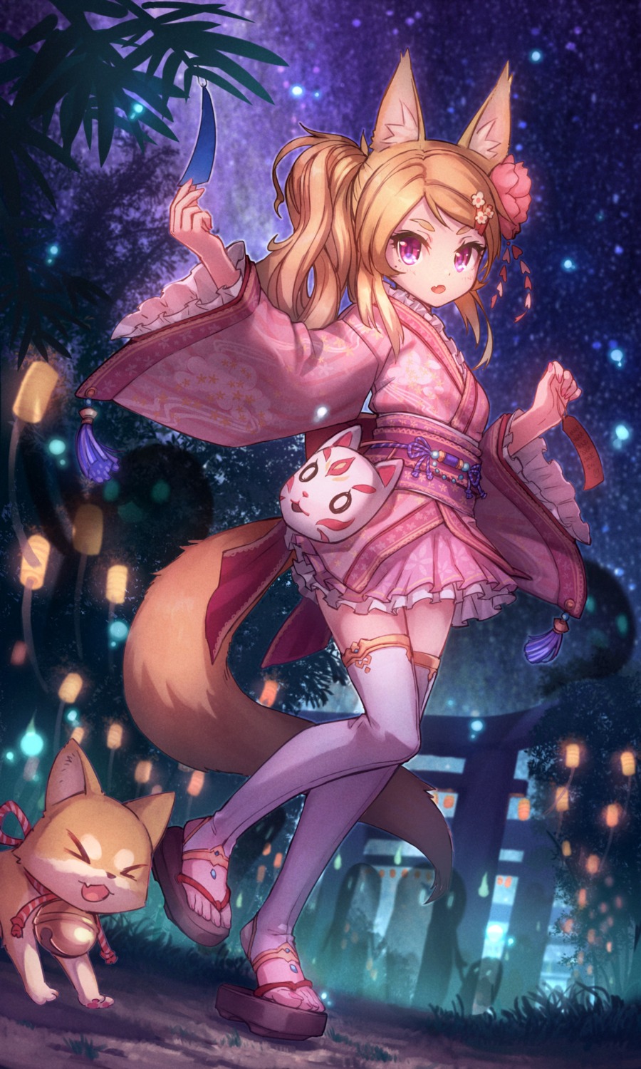 animal_ears kitsune lolita_fashion tail thighhighs wa_lolita yellowpaint. yukata