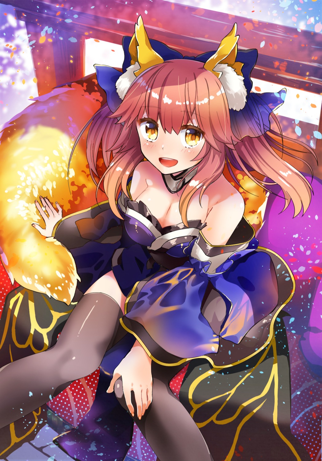 animal_ears cleavage fate/extra fate/grand_order fate/stay_night kitsune sakana_(14894735) tail tamamo_no_mae thighhighs