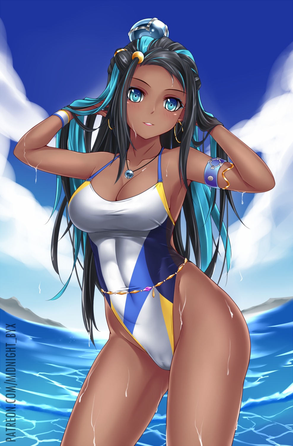 cameltoe cleavage midnight pokemon pokemon_swsh rurina_(pokemon) swimsuits wet