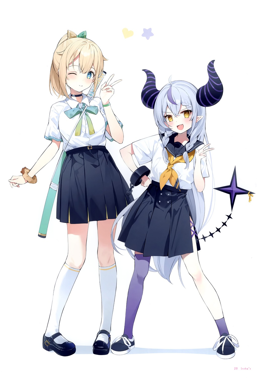 falenini's hana_mori hololive horns kazama_iroha la+_darknesss pointy_ears seifuku tail thighhighs