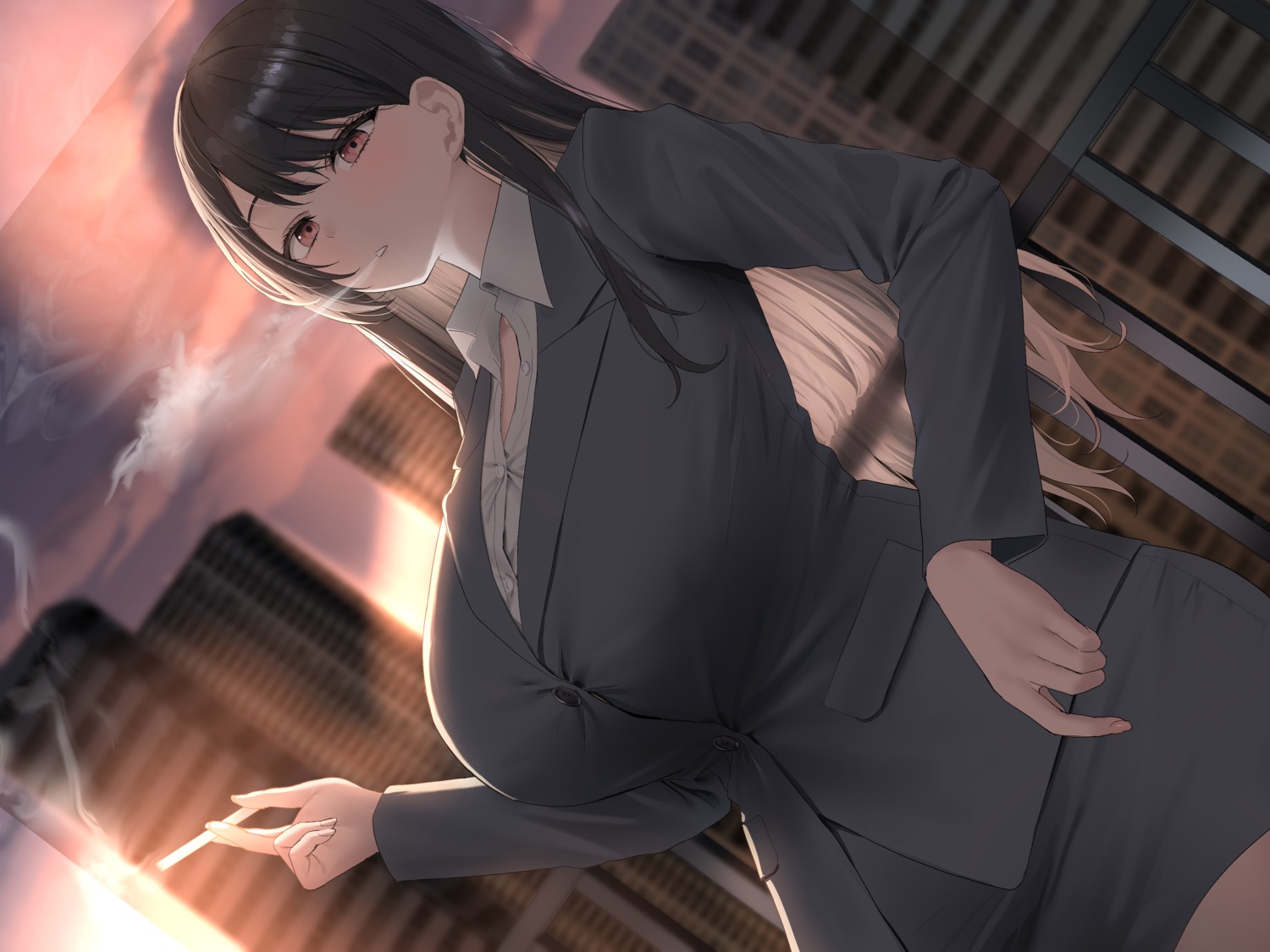 business_suit oekakizuki open_shirt smoking