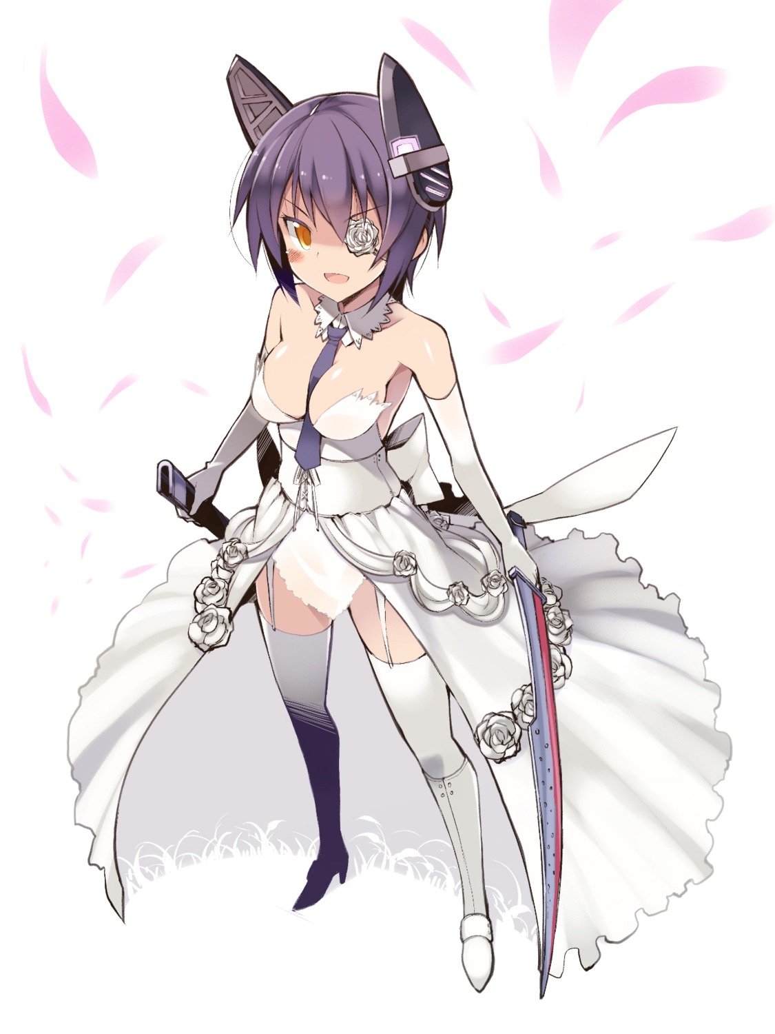 cleavage dress eyepatch kantai_collection oota_yuuichi stockings sword tenryuu_(kancolle) thighhighs wedding_dress