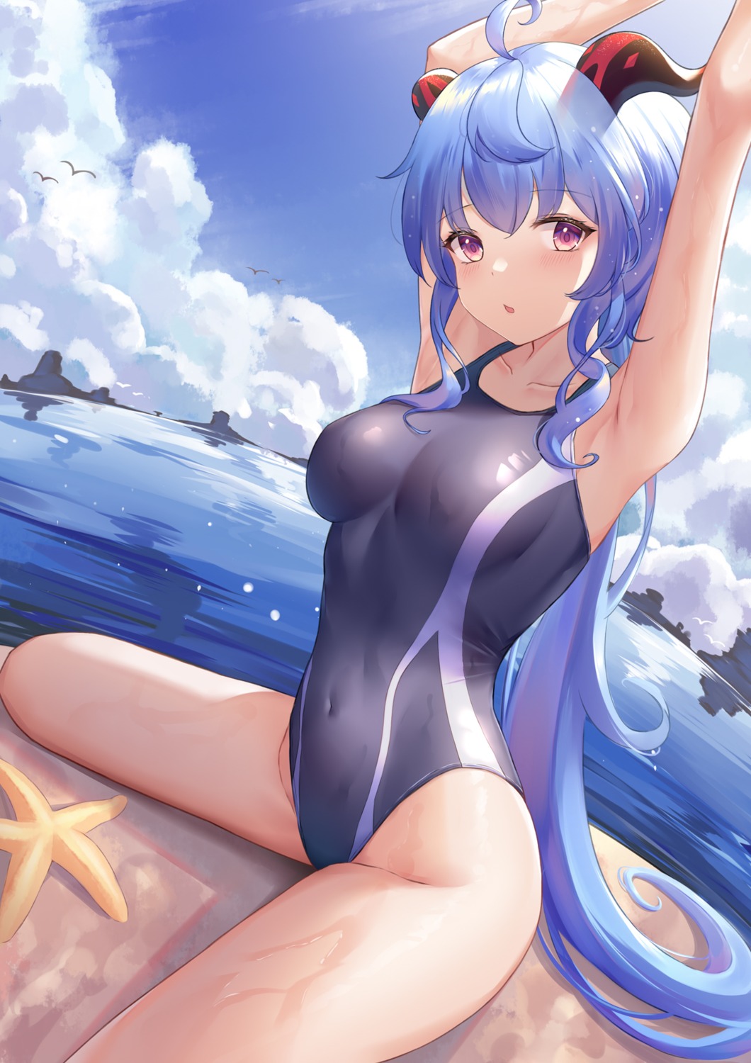 airool ganyu genshin_impact horns swimsuits wet