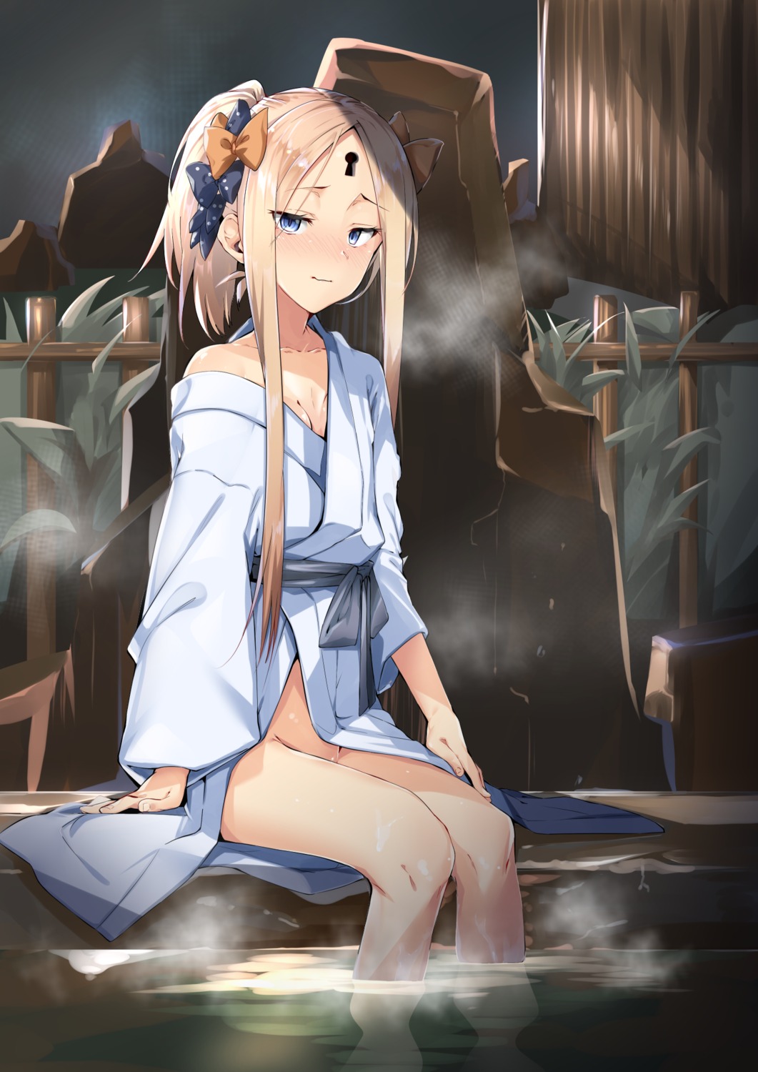 abigail_williams_(fate) cleavage fate/grand_order loli no_bra nopan onsen open_shirt uno_ryoku wet yukata