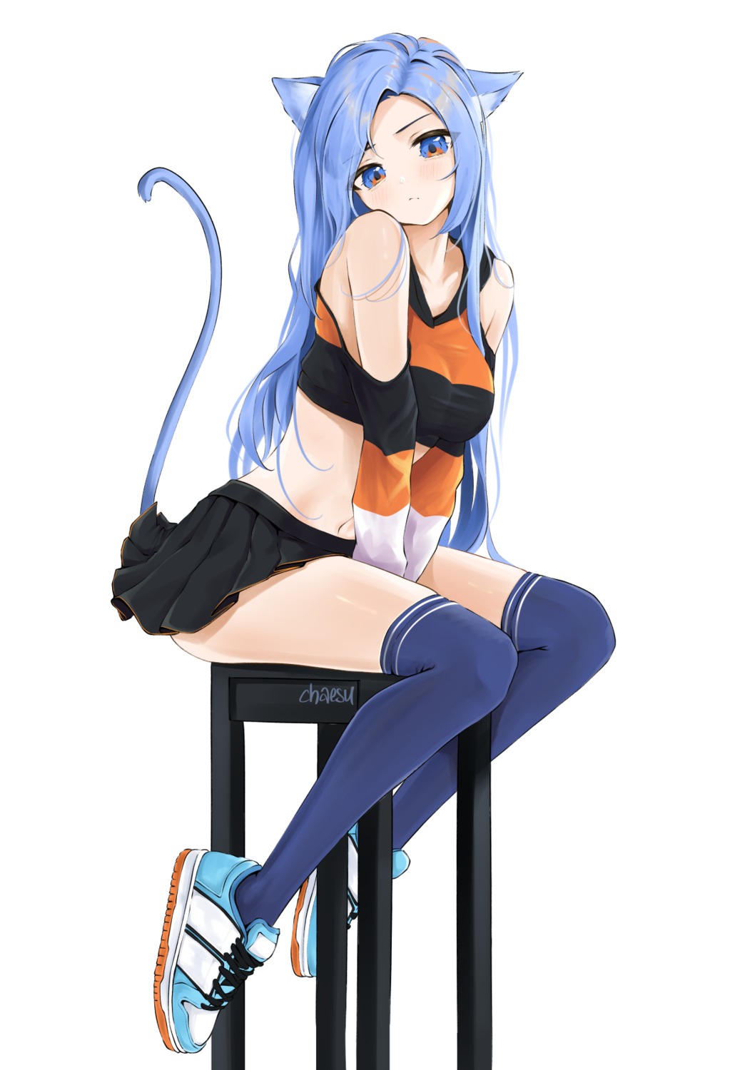 animal_ears chaesu minah_(chaesu) nekomimi skirt_lift tail thighhighs