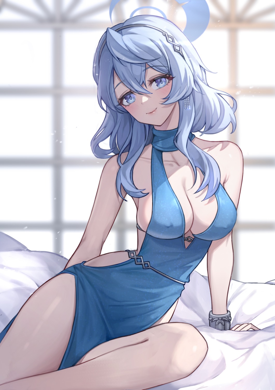 amau_ako blue_archive dress halo no_bra oeun