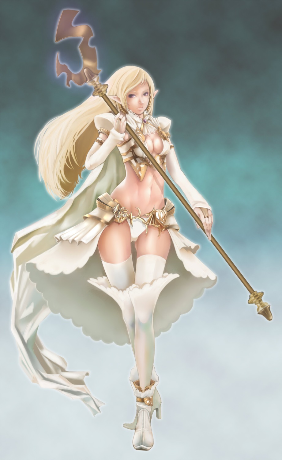 cleavage elf pointy_ears thighhighs zerokichi