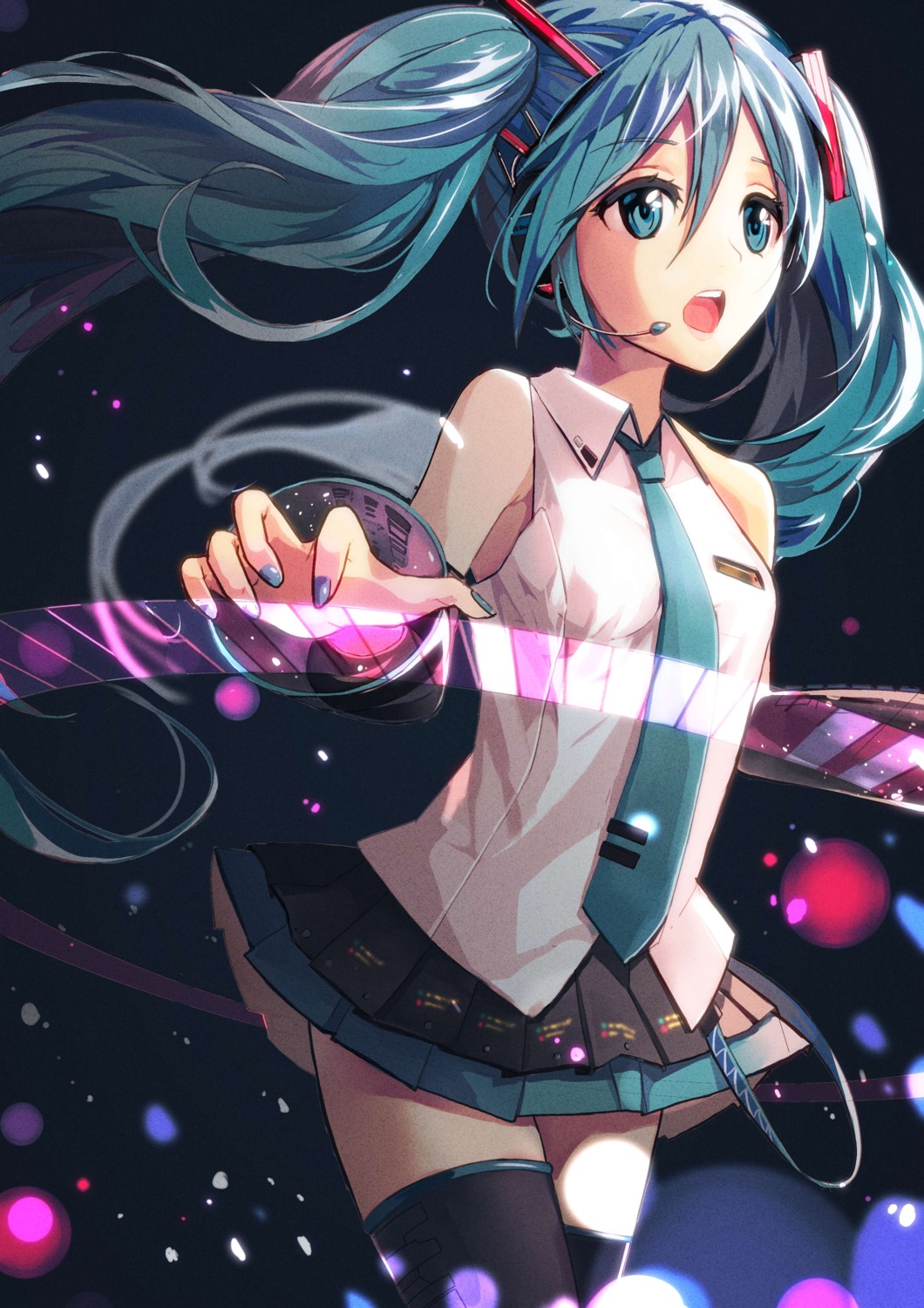 hatsune_miku headphones thighhighs tsukun112 vocaloid