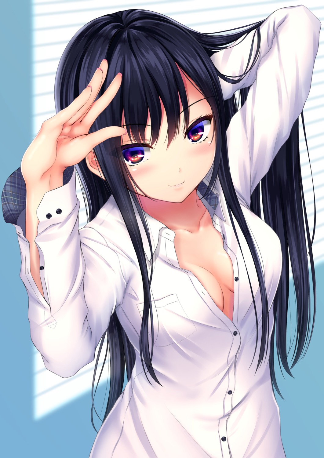 dress_shirt kurokamin kurono_mika no_bra open_shirt