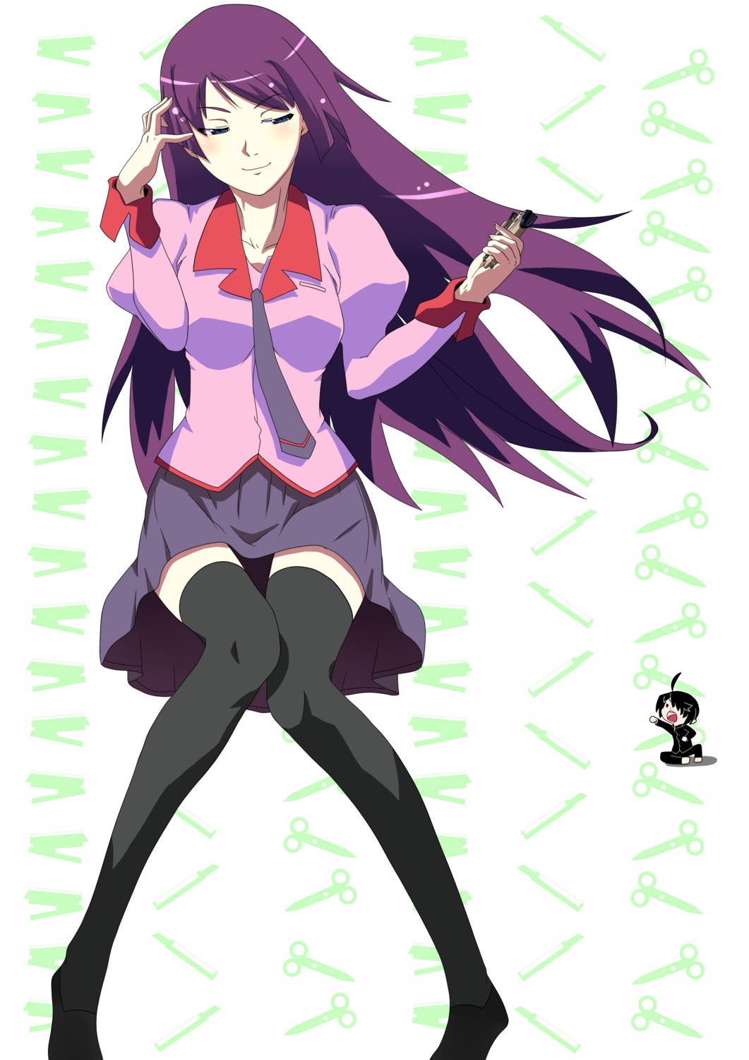 bakemonogatari monogatari_(series) seifuku senjougahara_hitagi tetsu-sama thighhighs