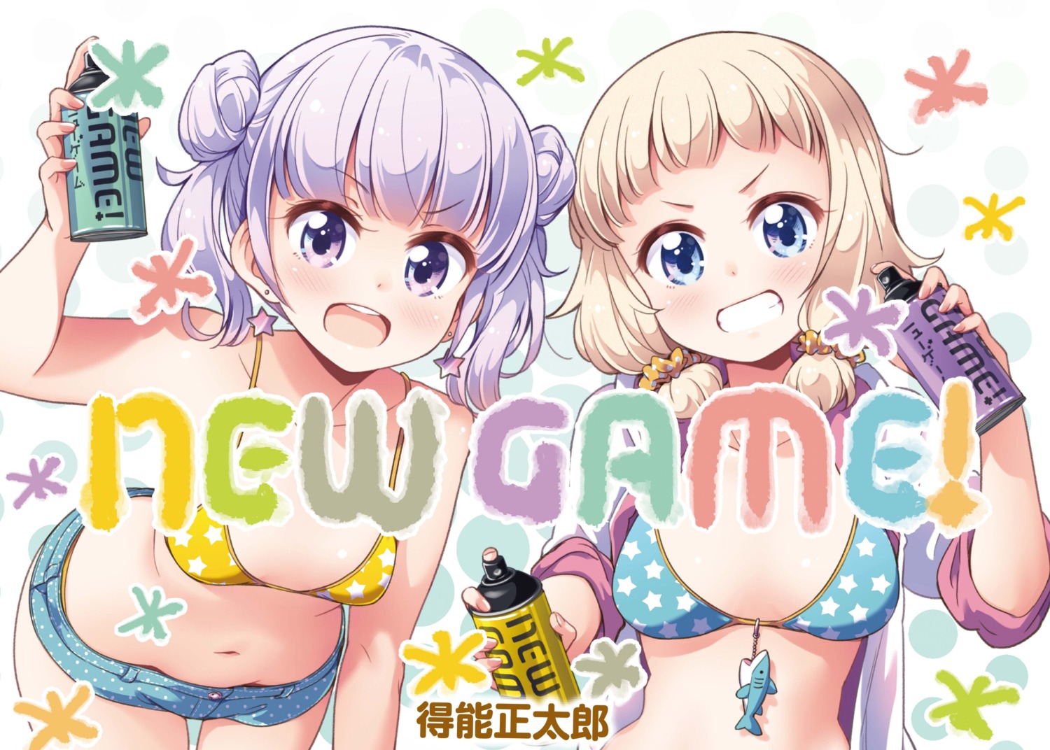 bikini bikini_top new_game! open_shirt sakura_nene suzukaze_aoba swimsuits tokunou_shoutarou