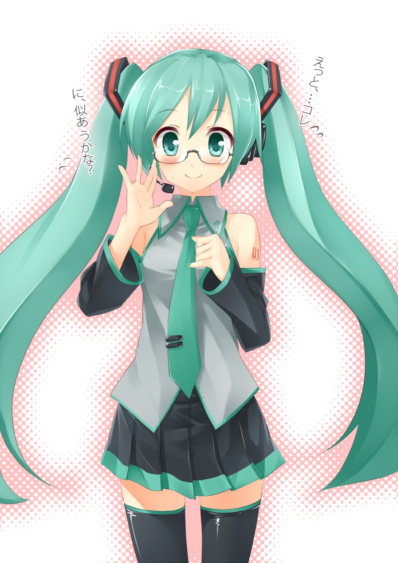 hatsune_miku megane pino_(birthdayparty) thighhighs vocaloid