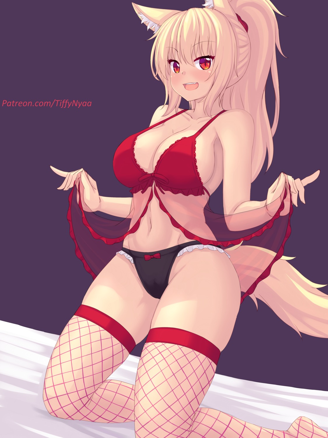 animal_ears bra fast-runner-2024 fishnets lingerie nekomimi pantsu see_through skirt_lift tail thighhighs tiffy