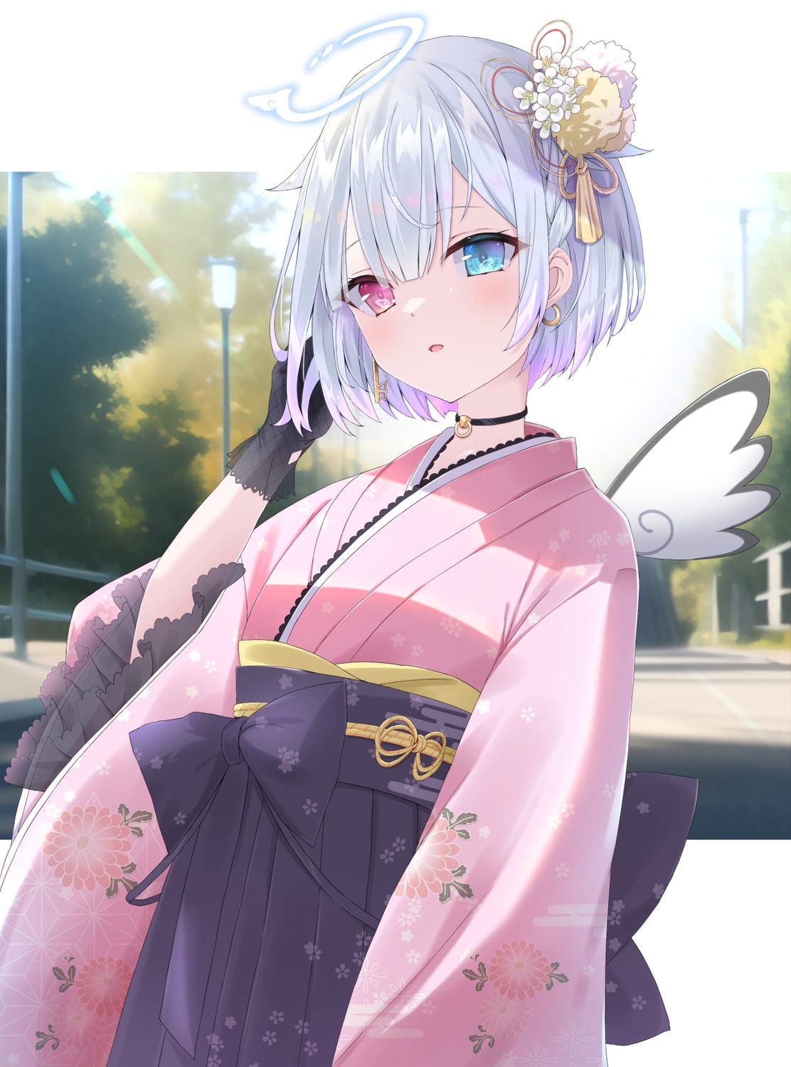 amemiya_nazuna angel heterochromia japanese_clothes kurono_yuzuko vshojo wings