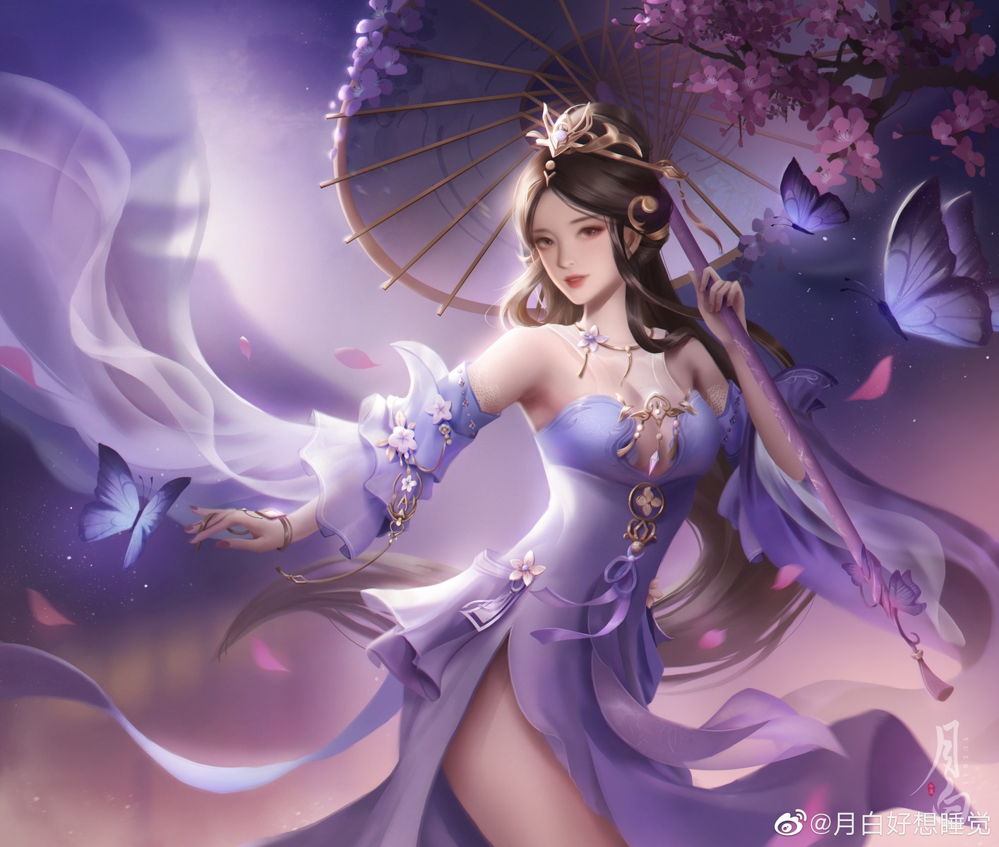 asian_clothes cleavage no_bra see_through umbrella watermark yue_bai_ouo