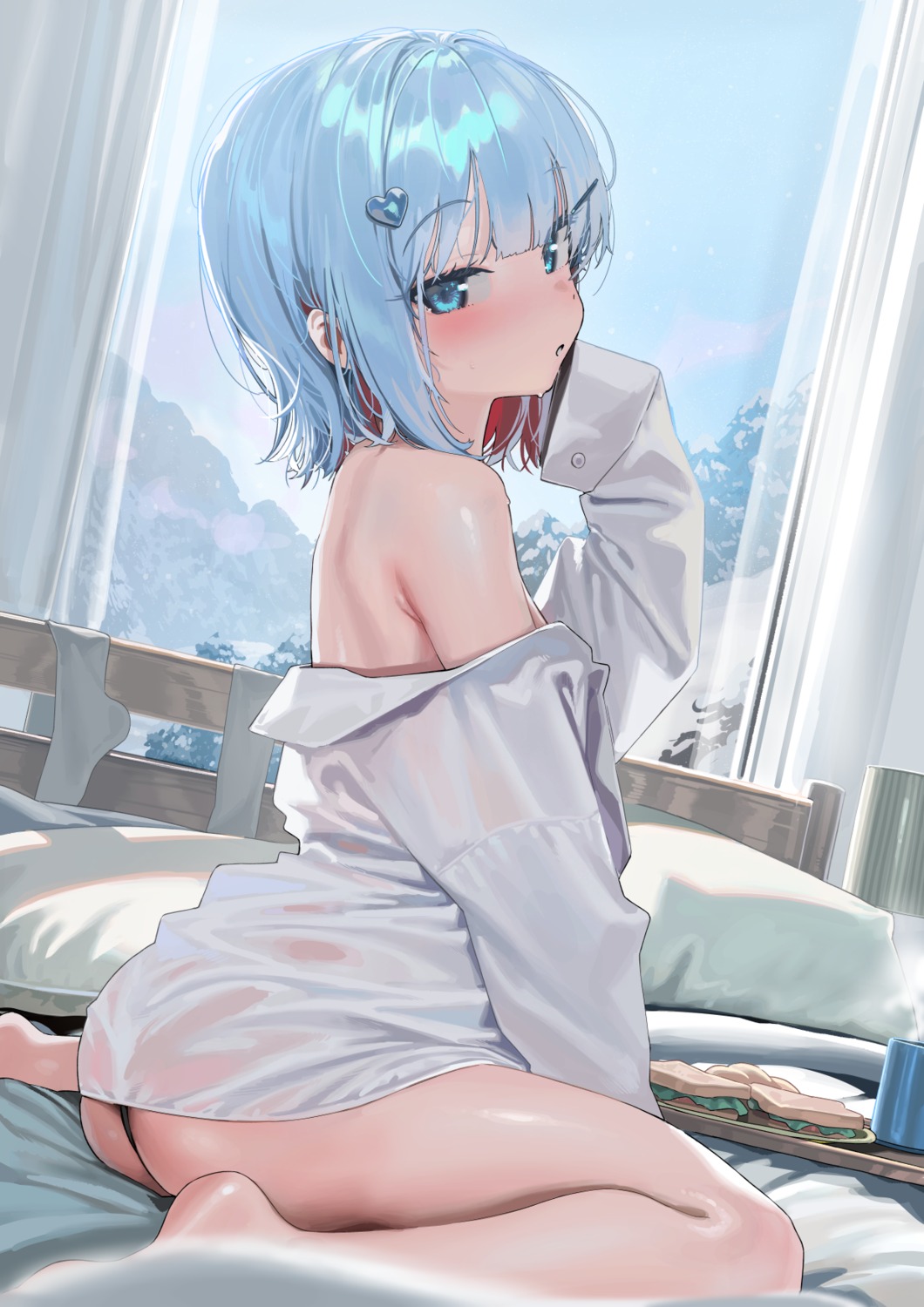 ass dress_shirt indie_virtual_youtuber kanzarin kanzarin_(vtuber) loli no_bra pantsu see_through thong