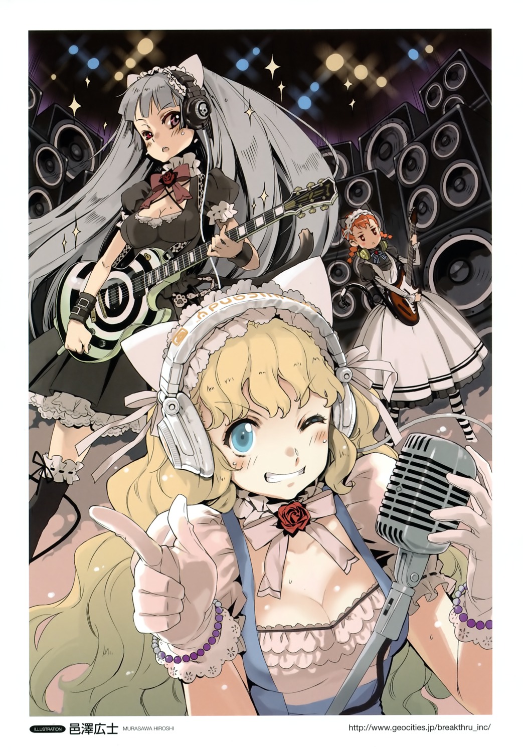 animal_ears cleavage guitar headphones lolita_fashion murasawa_hiroshi nekomimi