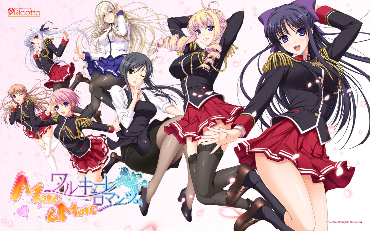 bertille_althusser celia_cumani_aintree hiiragi_ayako kisaki_mio komori_kei lisa_eostre noel_marres_ascot pantyhose ricotta ryuuzouji_akane seifuku thighhighs walkure_romanze wallpaper