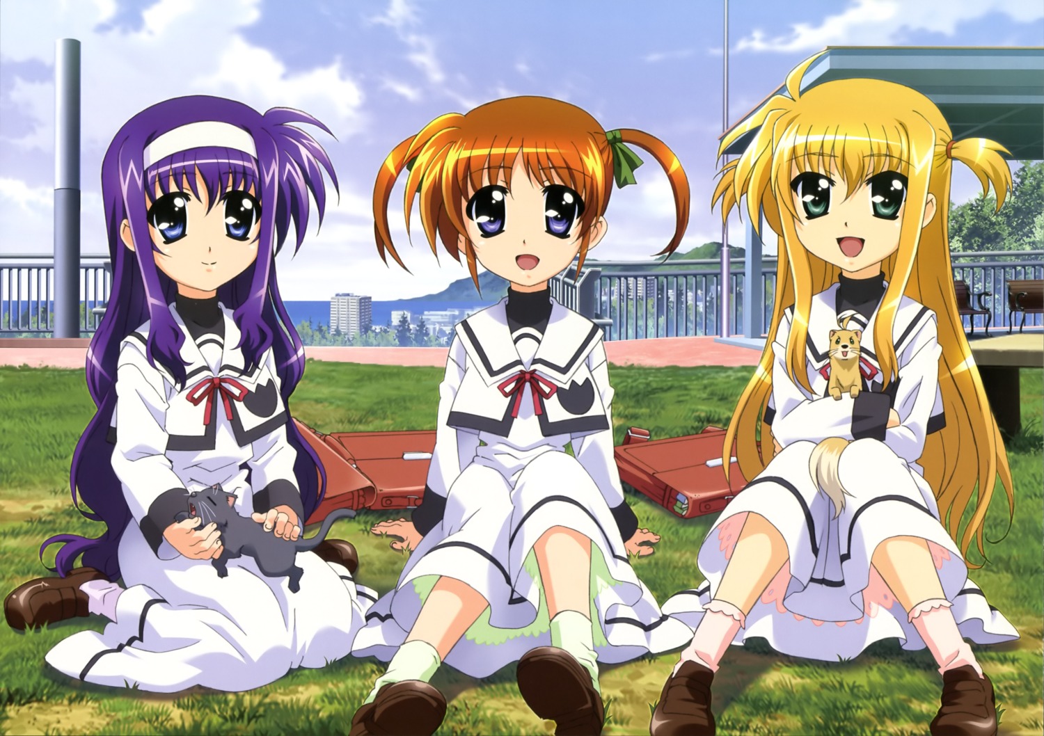 alisa_bannings mahou_shoujo_lyrical_nanoha mahou_shoujo_lyrical_nanoha_the_movie_1st seifuku takamachi_nanoha tsukimura_suzuka yuuno_scrya