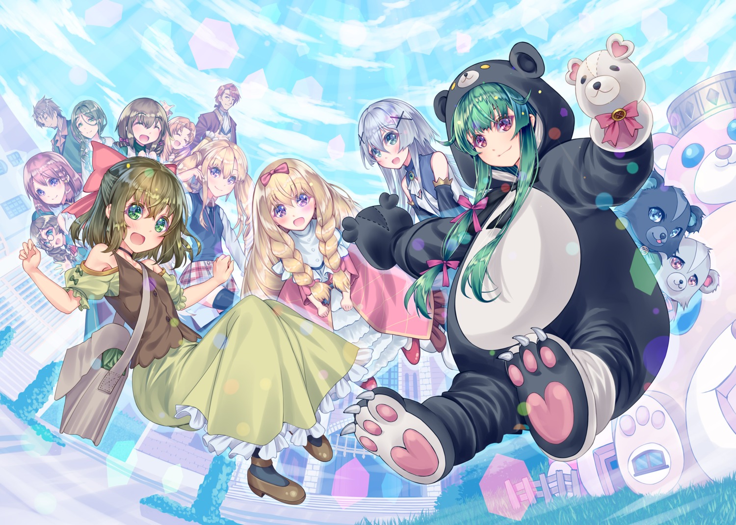 animal_ears dress fina_(kuma_kuma_kuma_bear) hatorisougo kuma_kuma_kuma_bear kumakyuu kumayuru misaana_farrengram noire_foschurose pajama seifuku shia_foschurose shuri_(kuma_kuma_kuma_bear) sweater thighhighs yuna_(kuma_kuma_kuma_bear)